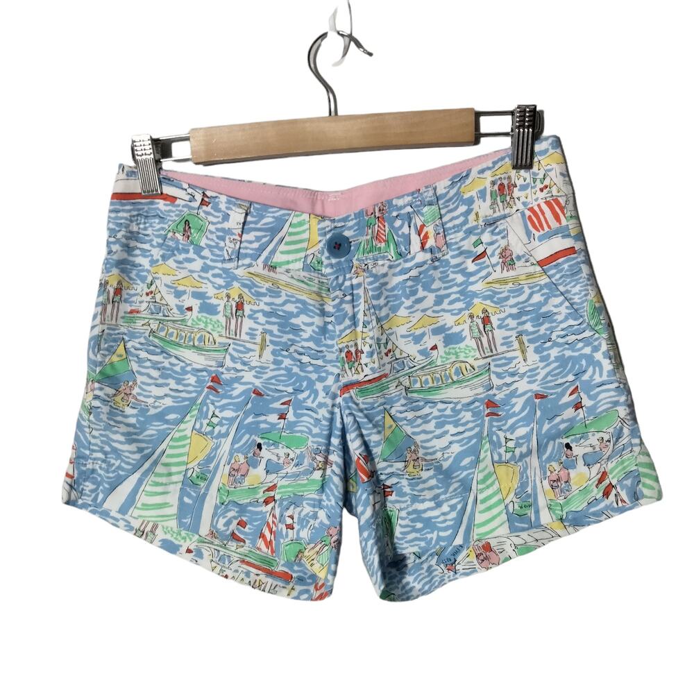 Lilly Pulitzer Sz 0 Callahan Short Get Nauti Sailboat Print Blue Beach Nautical